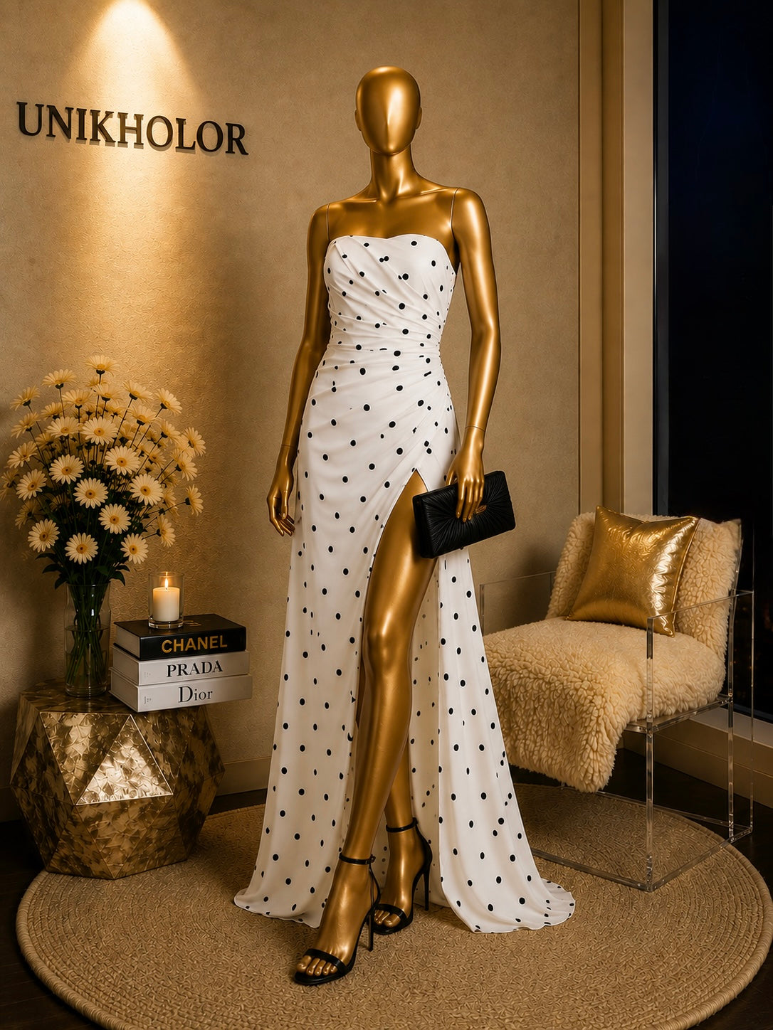 Vestido blanco con lunares luxxel