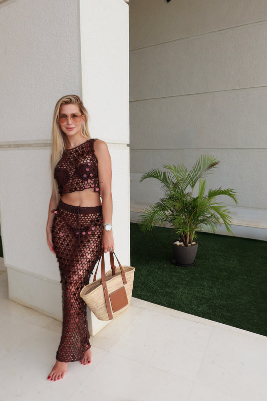 Set marron de falda larga mermaid fashion