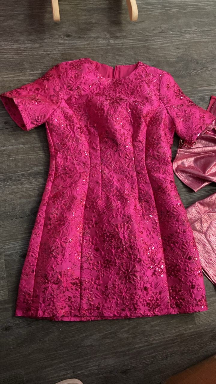 Vestido fucsia con lentejuelas cb $