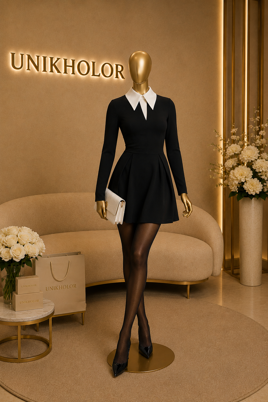 Vestido negro con cuello blanco cb