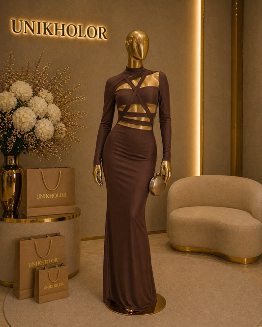 Vestido marrón cruzado transparente cb