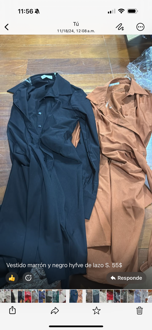 Vestido marrón y negro hyfve de lazo S