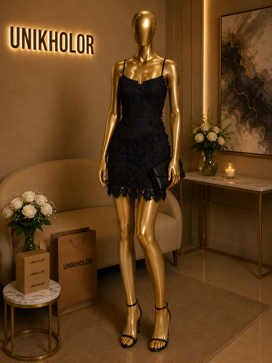 Vestido negro corto de encaje cb