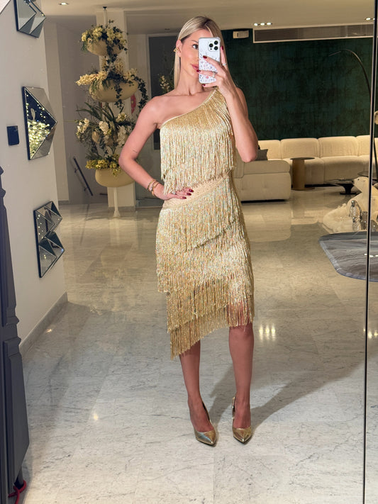 Vestido dorado volados cb