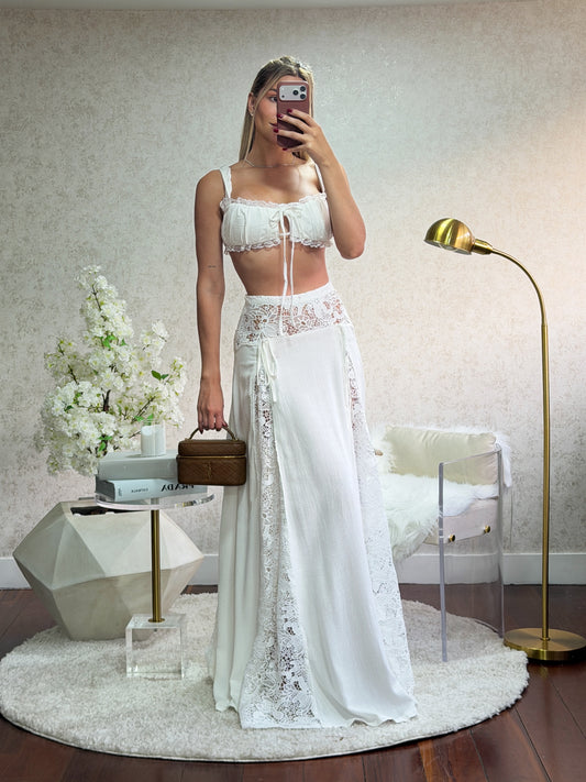Set blanco de falda y top blithe
