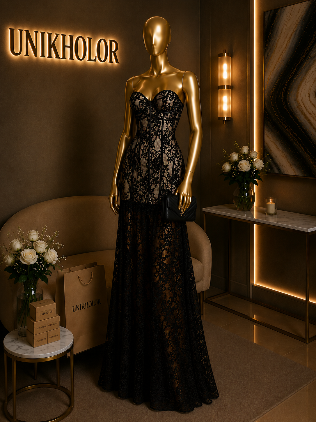 Vestido negro Corset con encaje cb