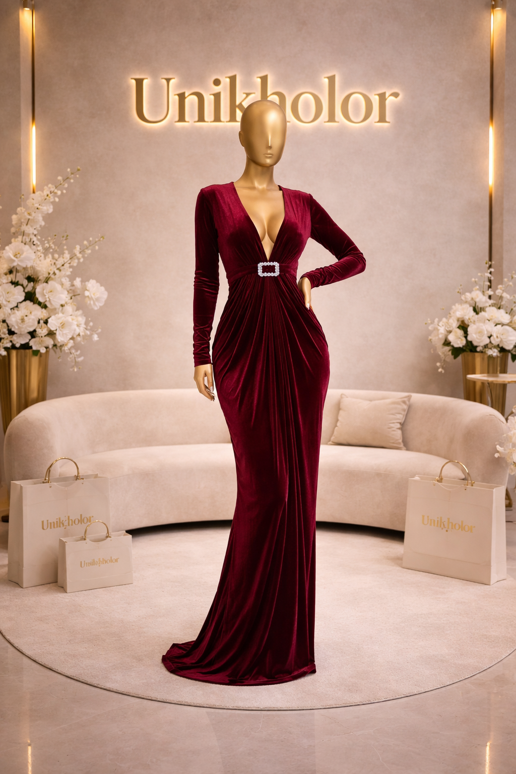 Vestido vino de terciopelo con hebilla cb