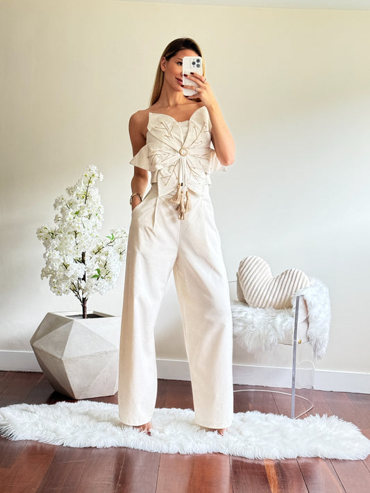 Set de pantalón y top de flor kaki