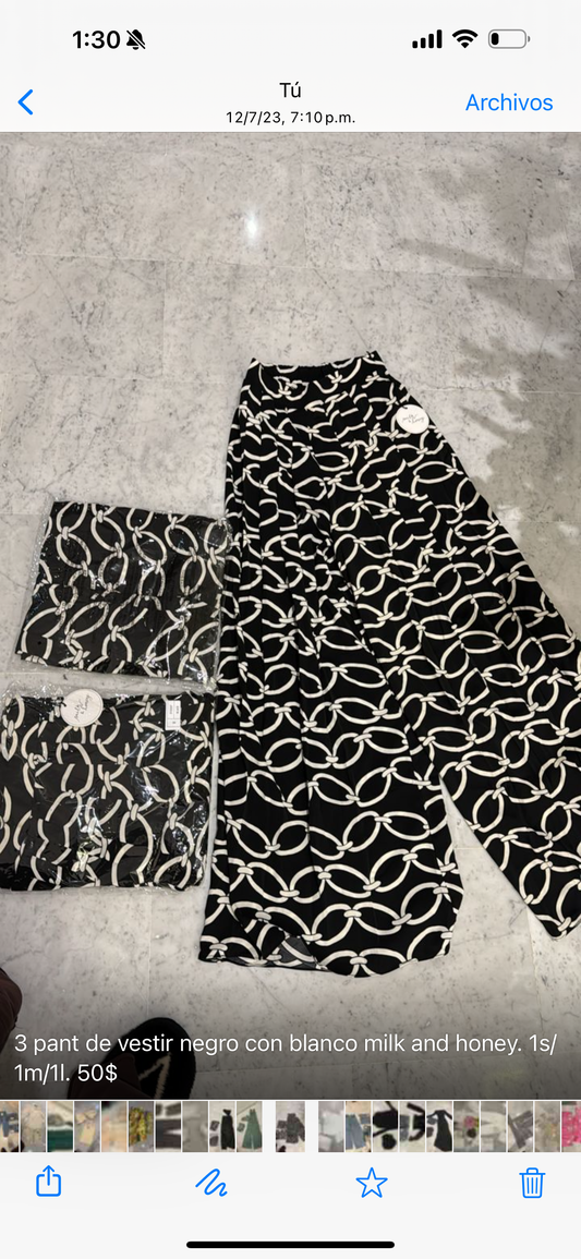 Pantalon de vestir negro con blanco milk and honey