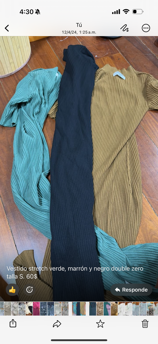 Vestido stretch verde, marrón y negro double zero talla S.