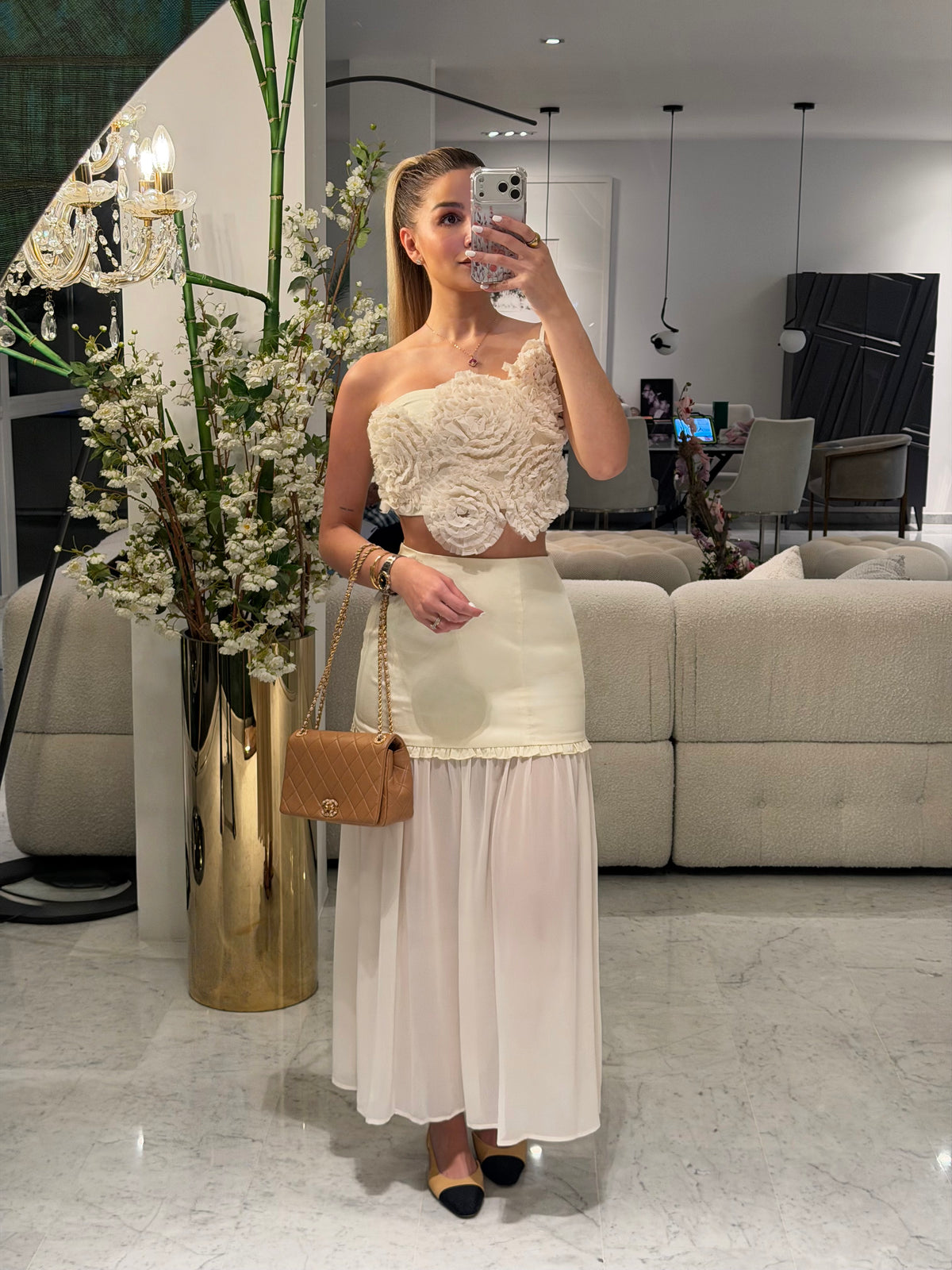 Set crema de falda y top baby pink