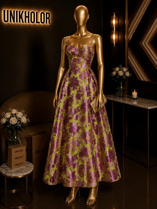 Vestido princesa verde y fucsia cb