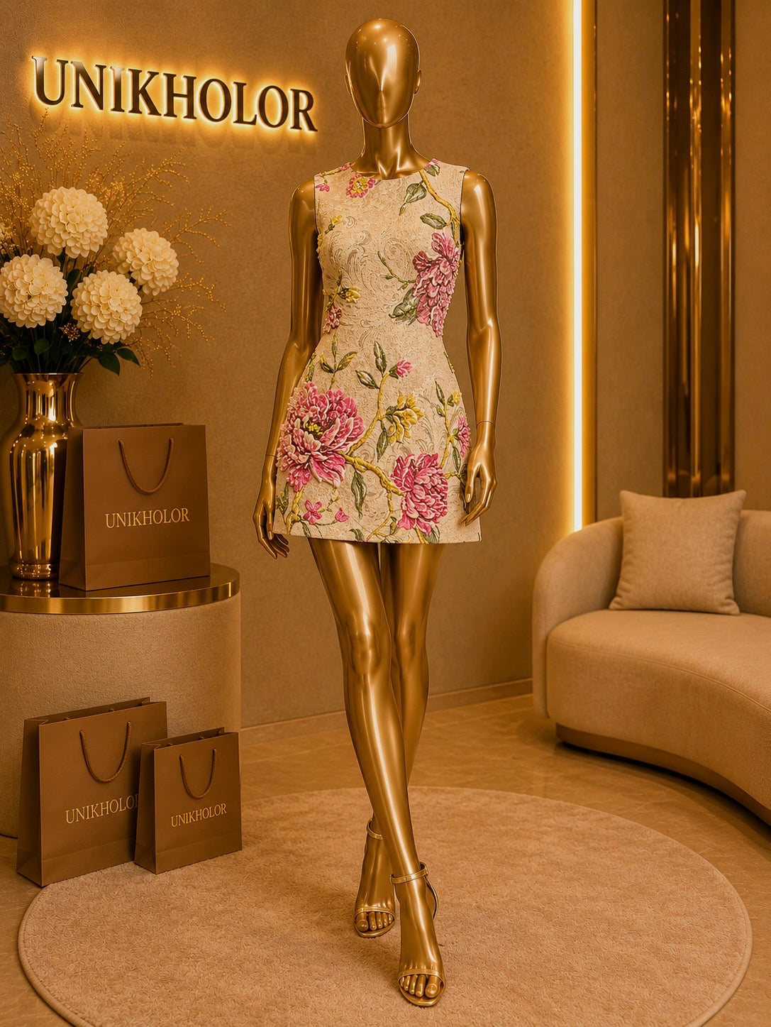 Vestido corto beige con flores cb