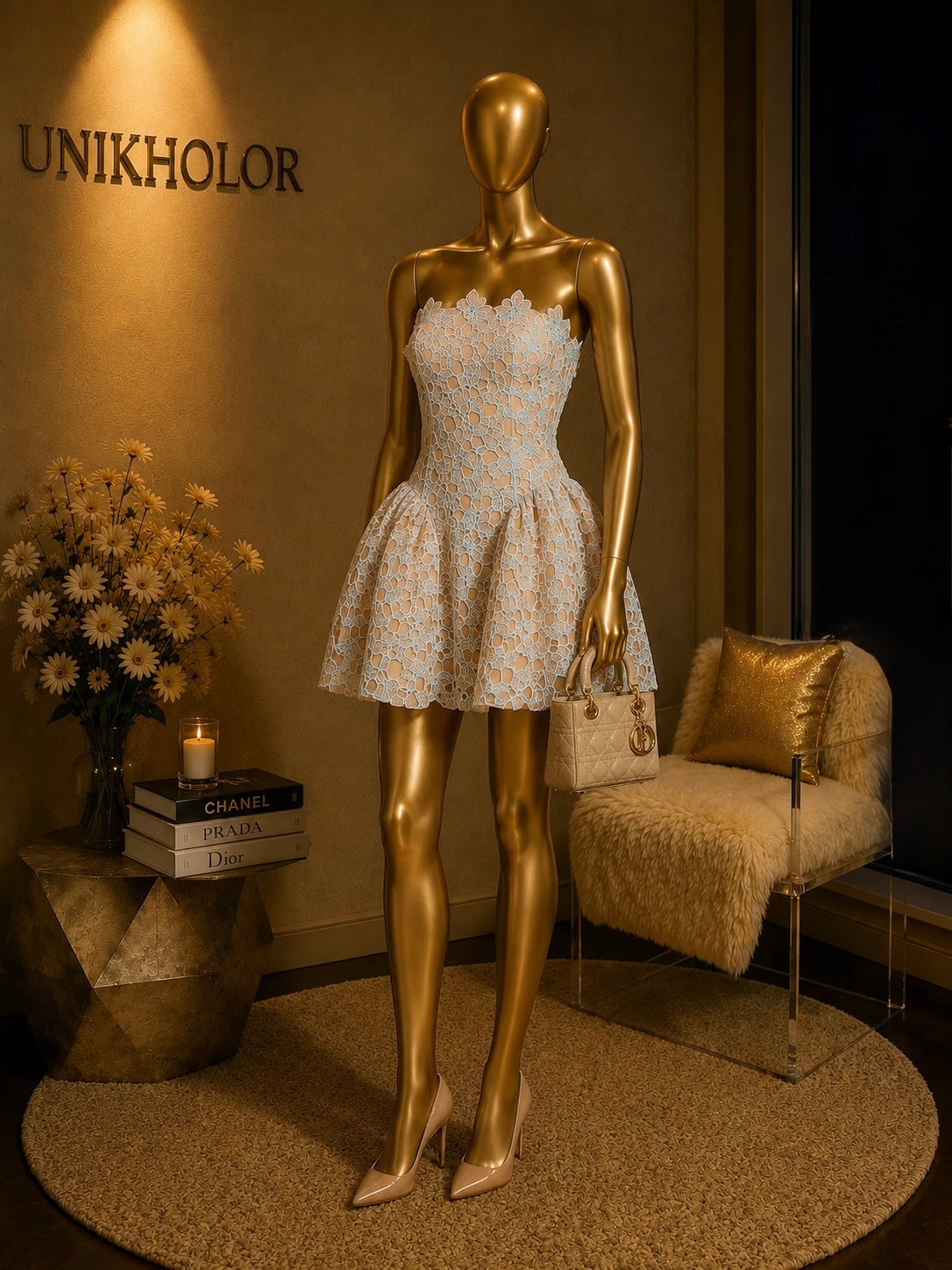 Vestido azul strapless cb