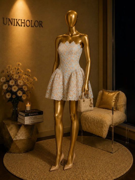 Vestido azul strapless cb
