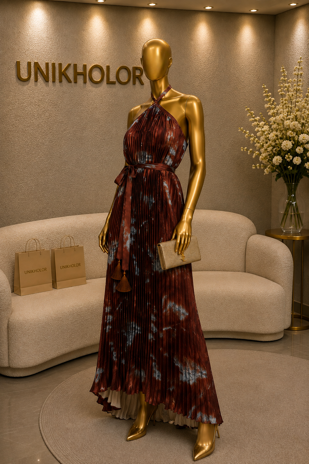 Vestido marrón plisado cb