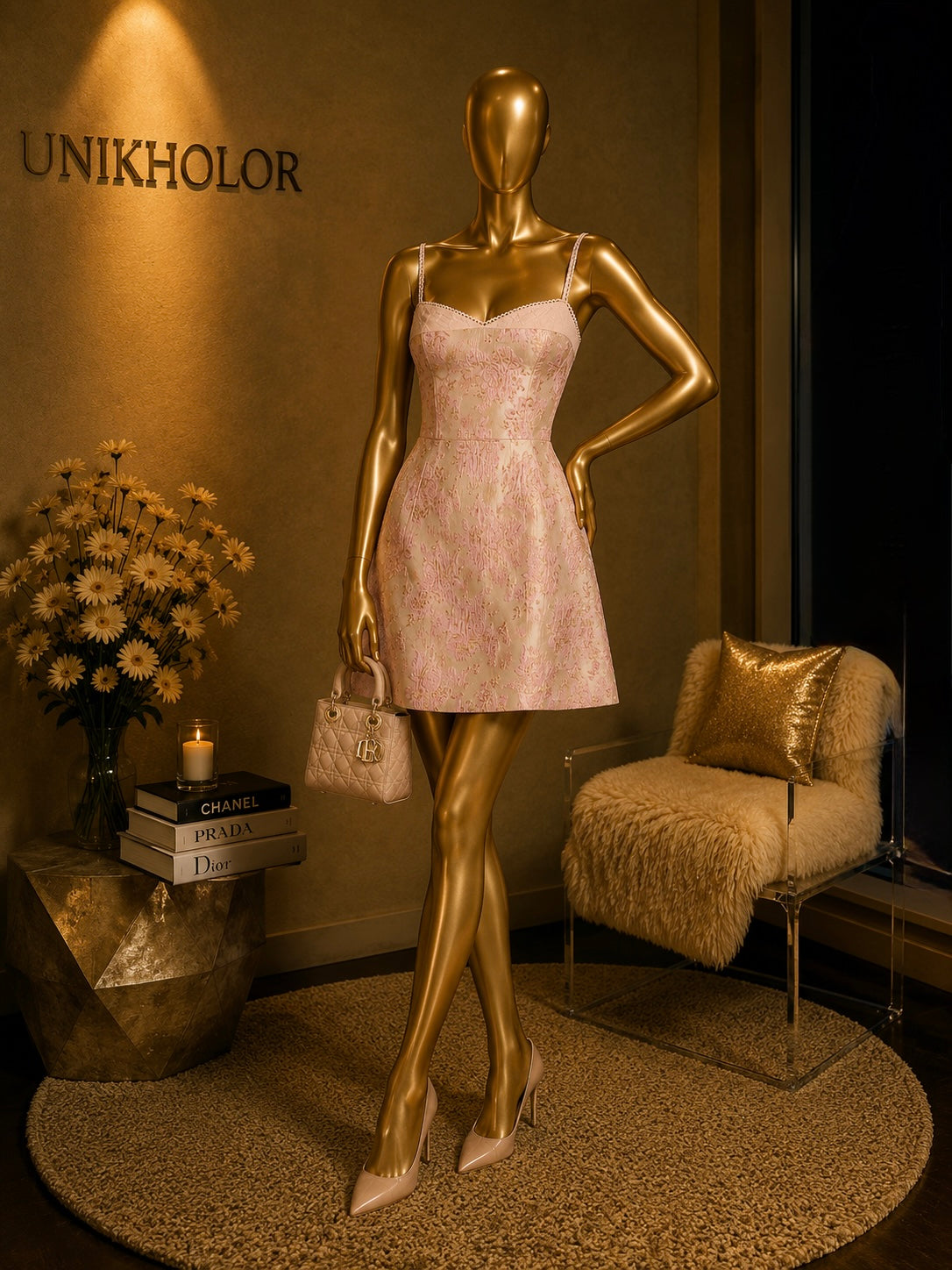 Vestido rosado floreado corto cb