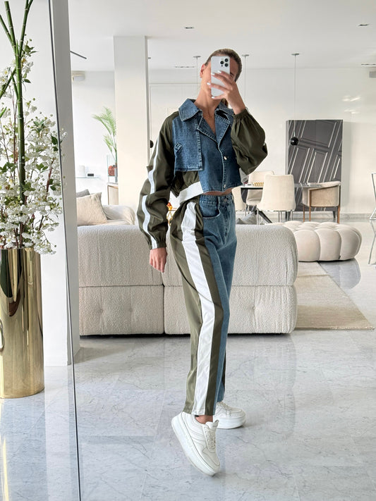 Set de chaqueta y Pant jeans con verde