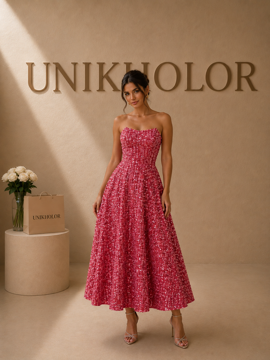 Vestido twits tipo princesa fucsia cb
