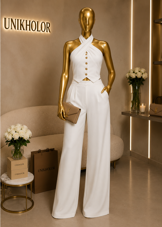 Set blanco con botones dorados cb