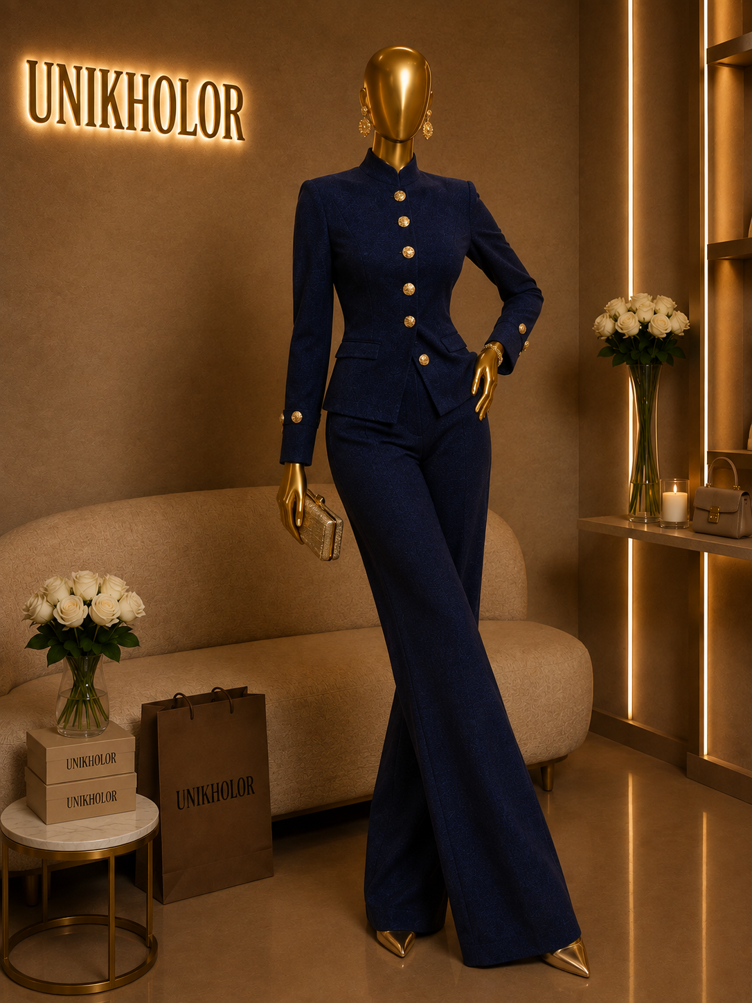 Set azul con botones dorados cb
