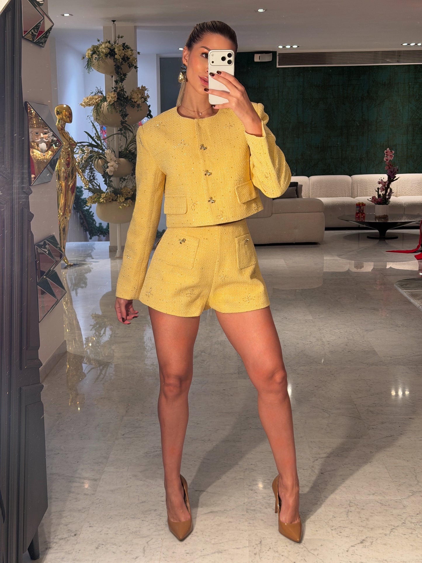 Set de blazer y falda amarillo peekskill