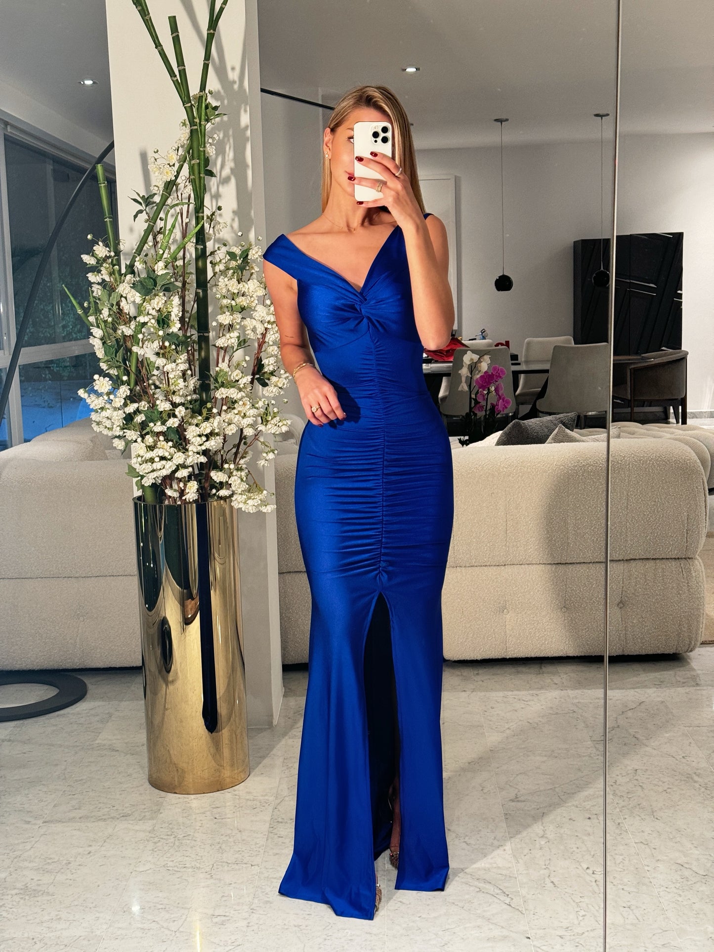 Vestido azul cobalto stretch largo