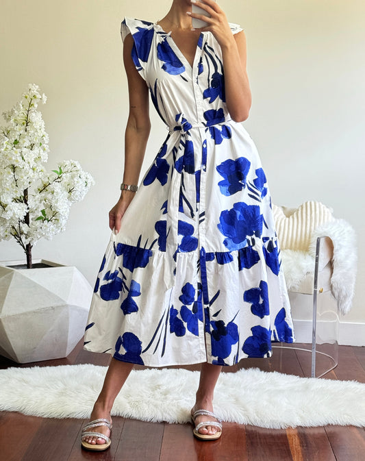 Vestido de flores azul con blanco