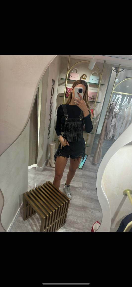Overall Braga denim negra flecos