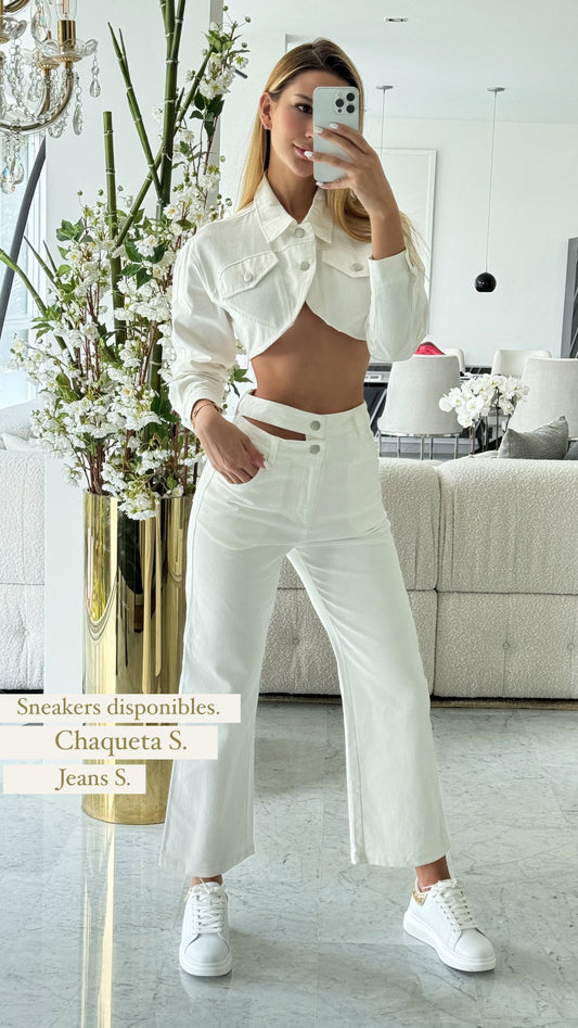 Pantalón de jeans blanco con pretina