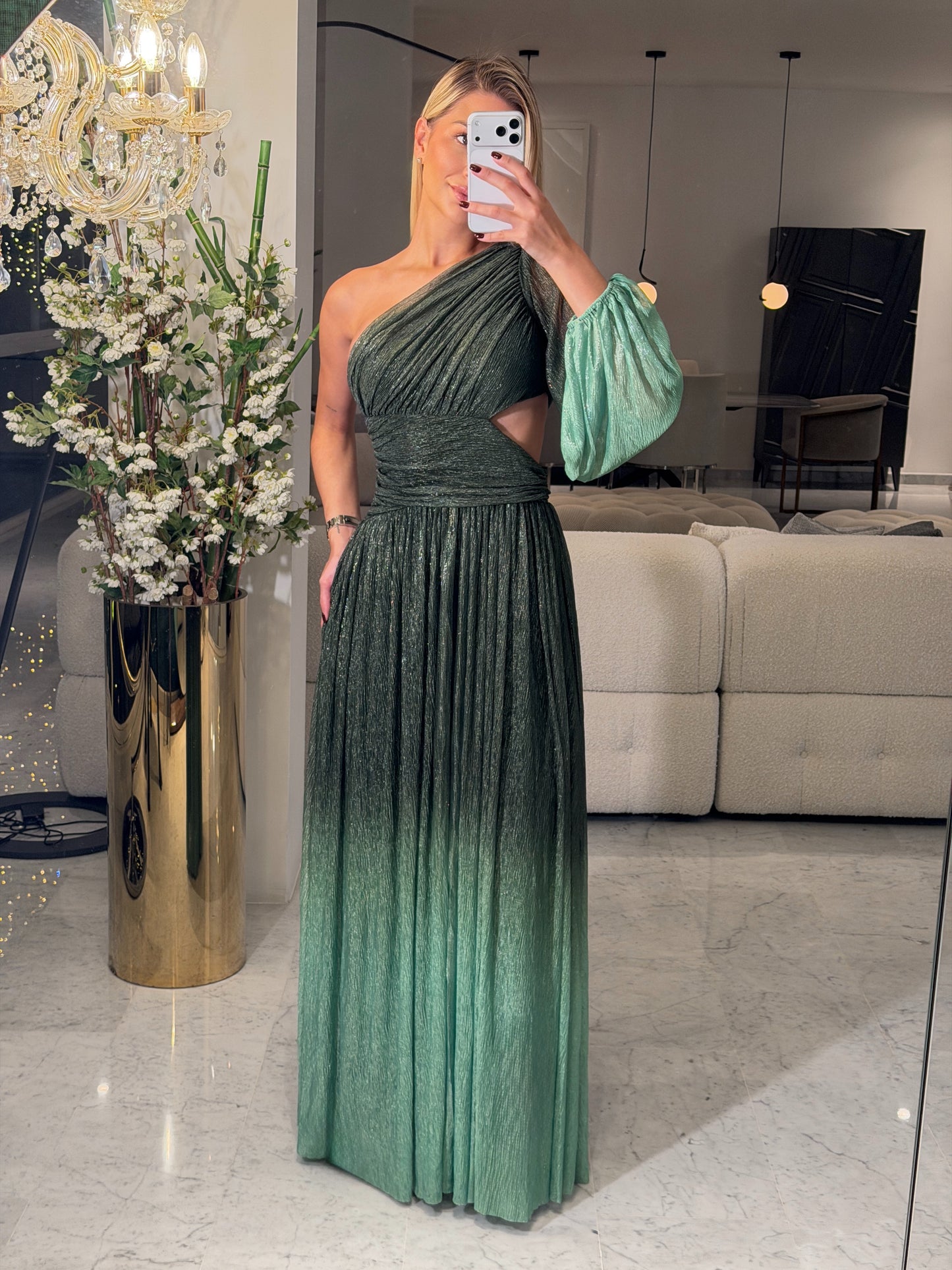 Vestido morado y verde de una manga cb