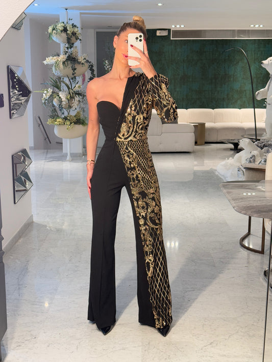 Jumpsuit negro con mitad lentejuelas valentine