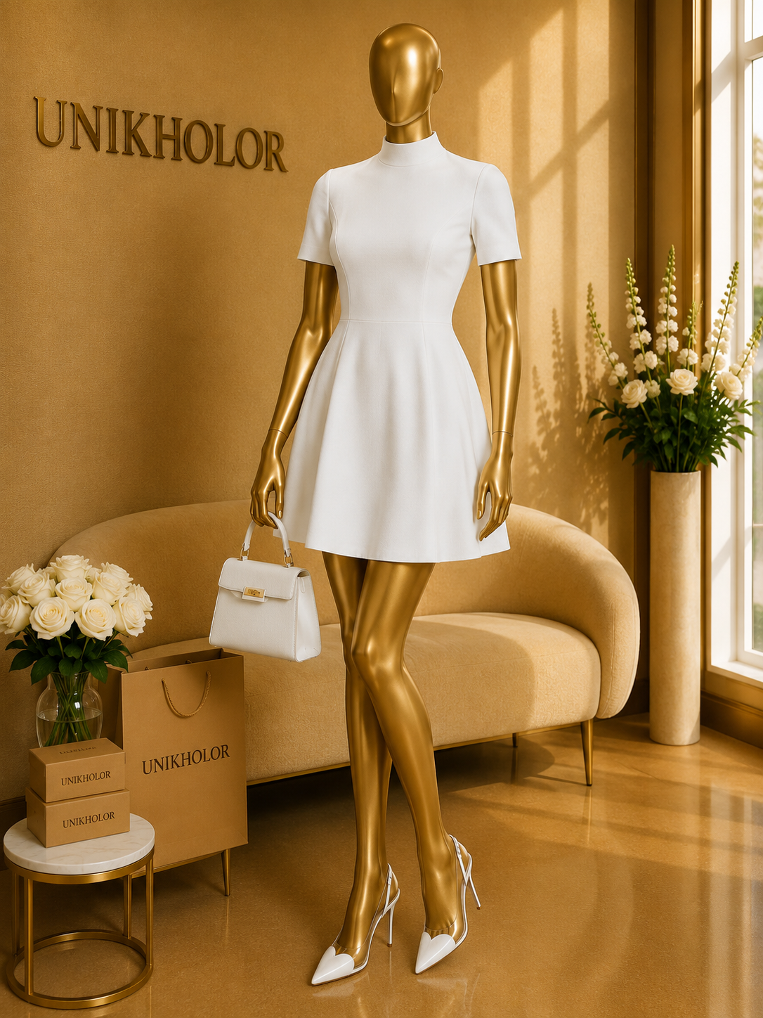 Vestido blanco bandage cuello de tortuga cb