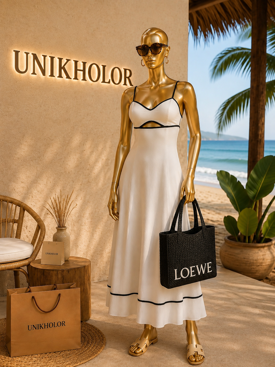 Vestido de lino con negro mable