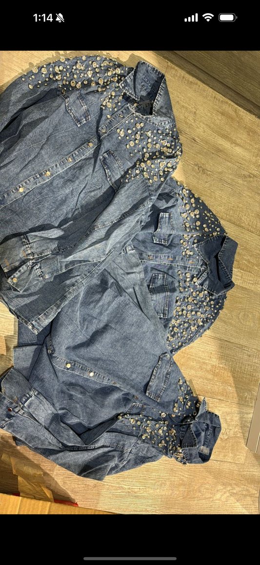 Camisa de jeans con brillantes