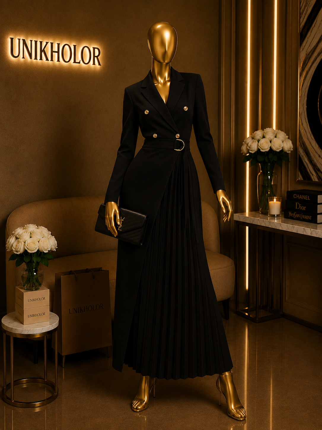 Vestido negro plisado mangalarga cb