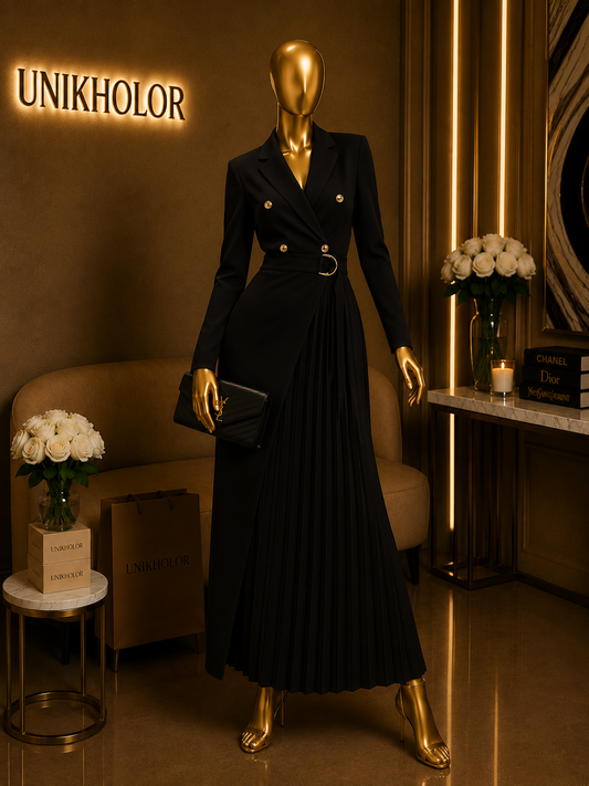 Vestido negro plisado mangalarga cb
