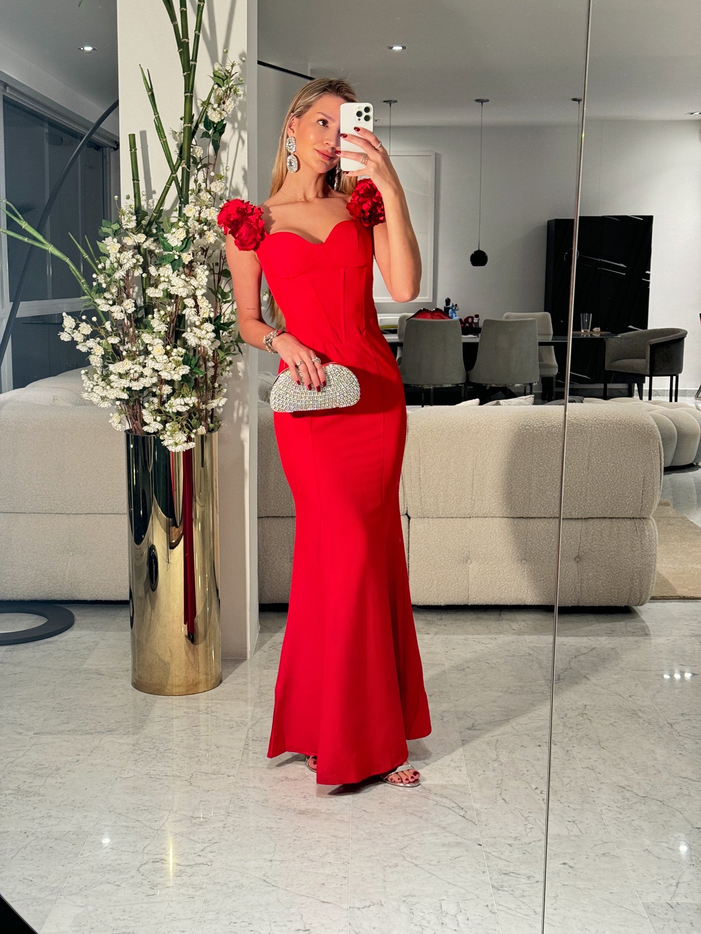 Maxi vestido rojo con flores talla S