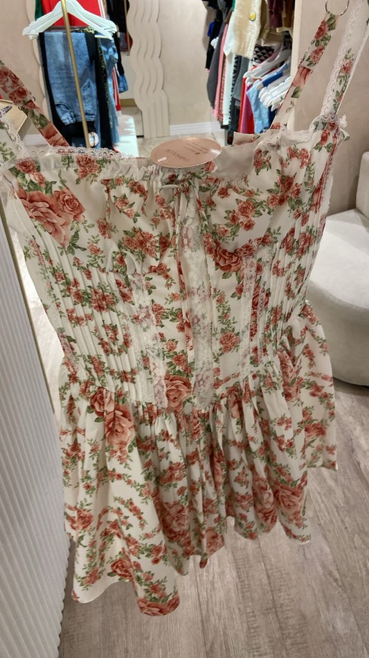 Vestido de flor blanco con rosado the vintage shop