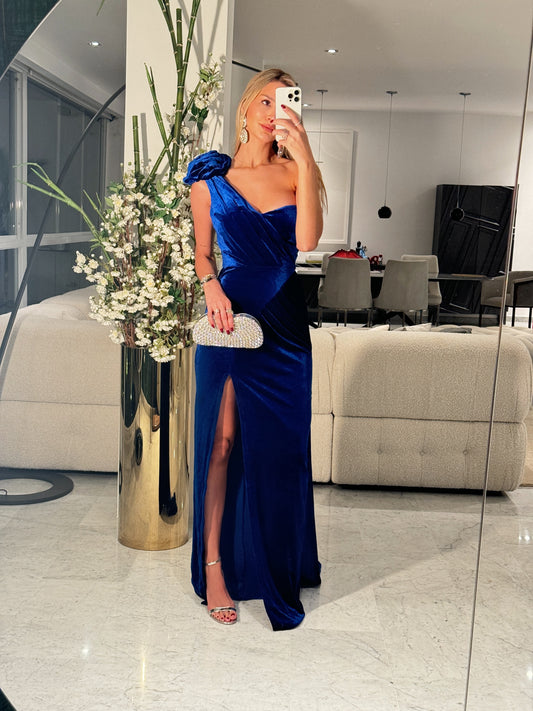 Vestido terciopelo azul talla S.