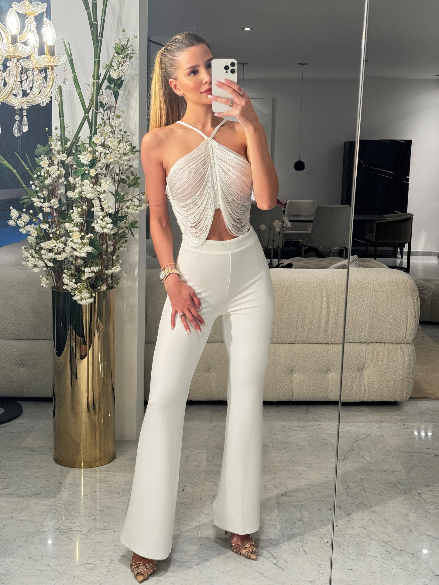 Jumpsuit de pant y top volados blanco