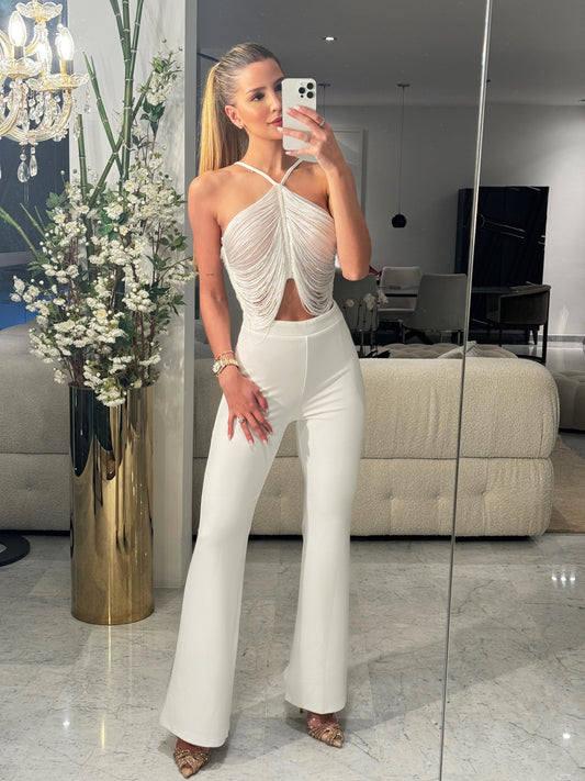 Jumpsuit de pant y top volados blanco