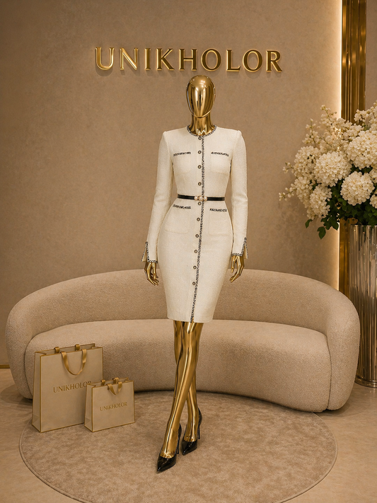 Vestido crema con cinturón cb