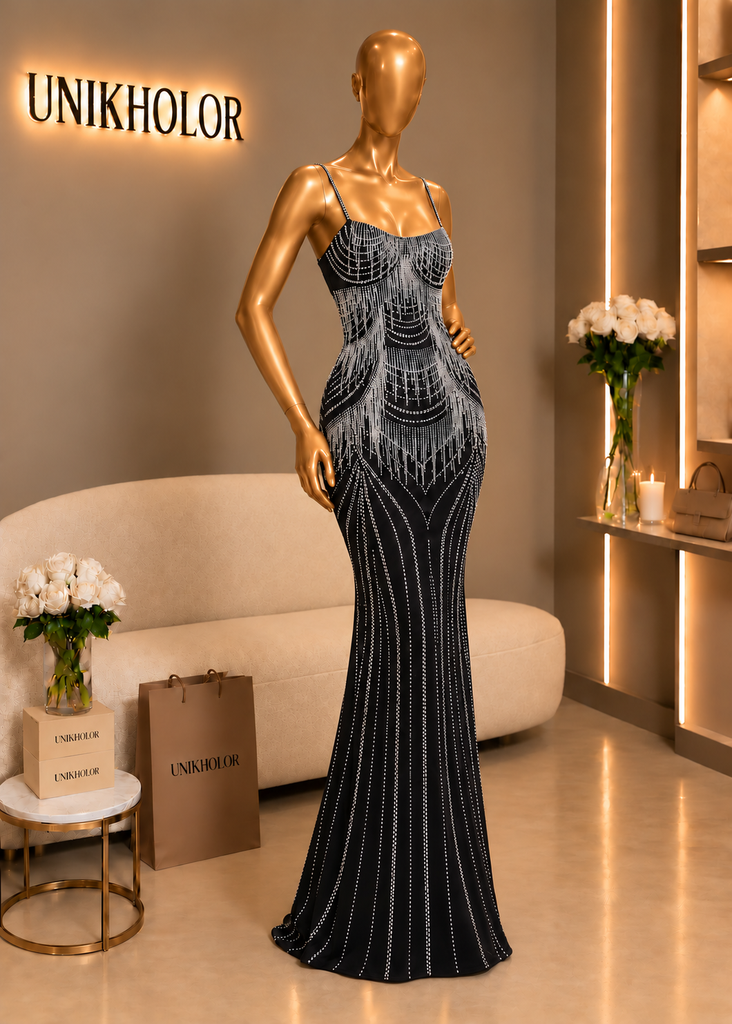 Vestido negro con cadenitas plateadas 1S