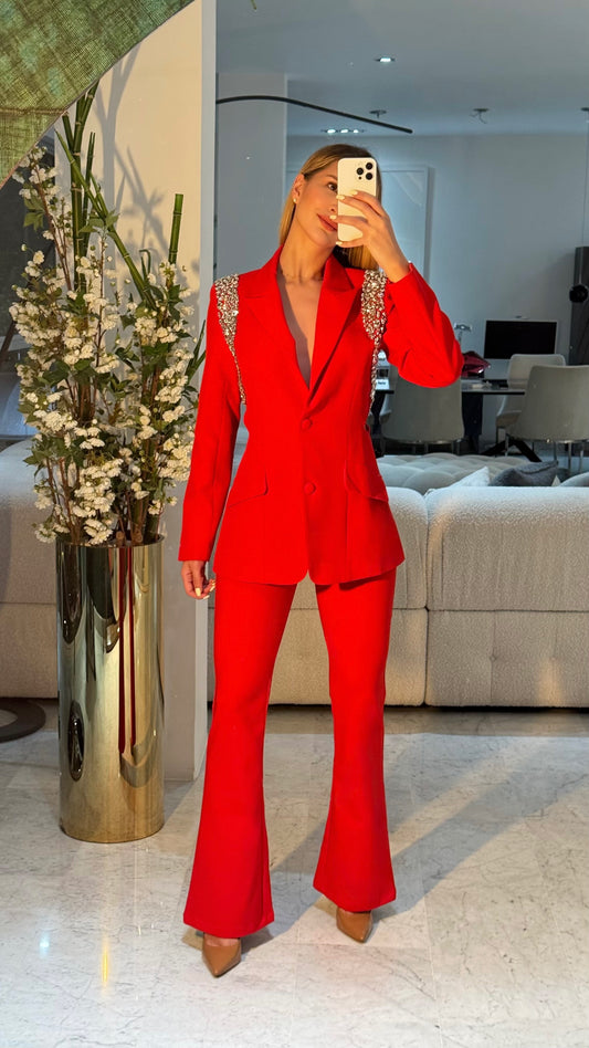 Set rojo de Pant y blazer cb