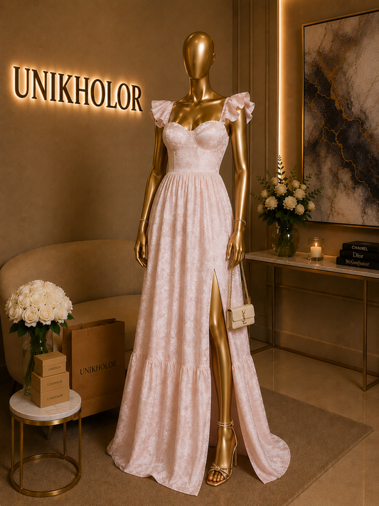 Vestido rosado tela floreada largo cb