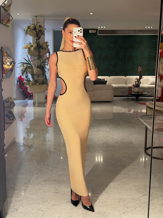 Vestido bandage beige con bordes negro cb 1XS $