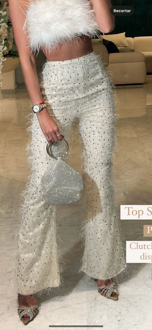 Pantalon de plumas y lentejuela