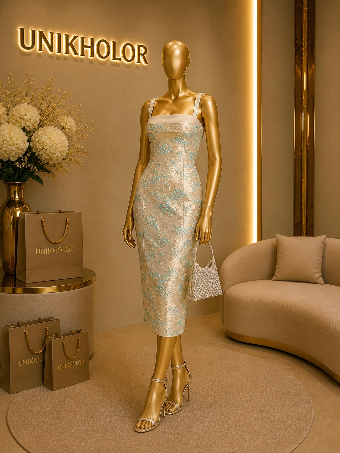 Vestido con flores turquesa cb