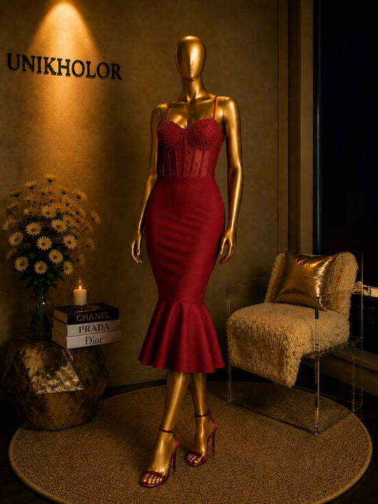 Vestido bandage rojo con perlas cb